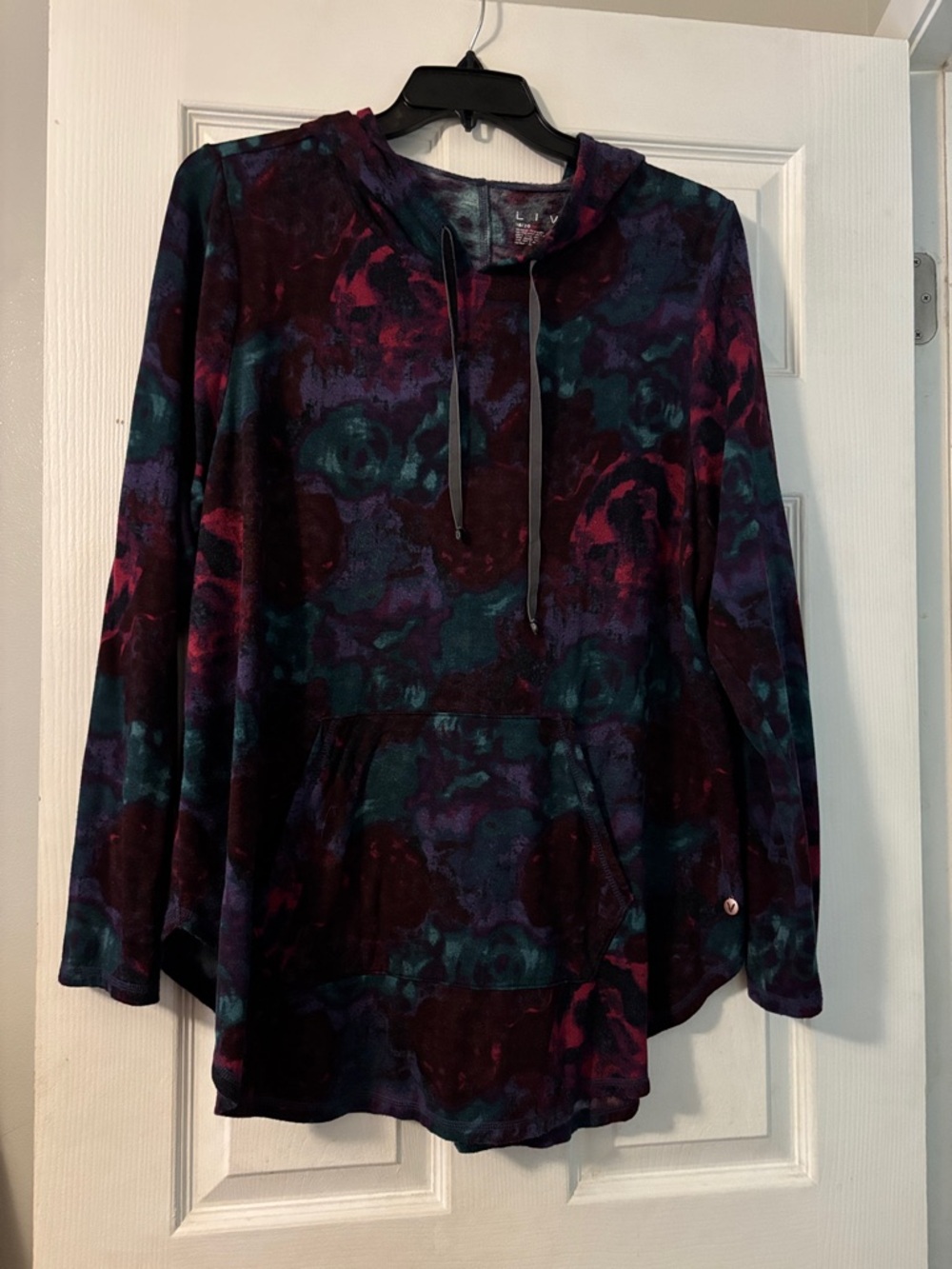 Livi Active Women's Hooded Tie-Dye Pullover - Teal, Purple & Maroon